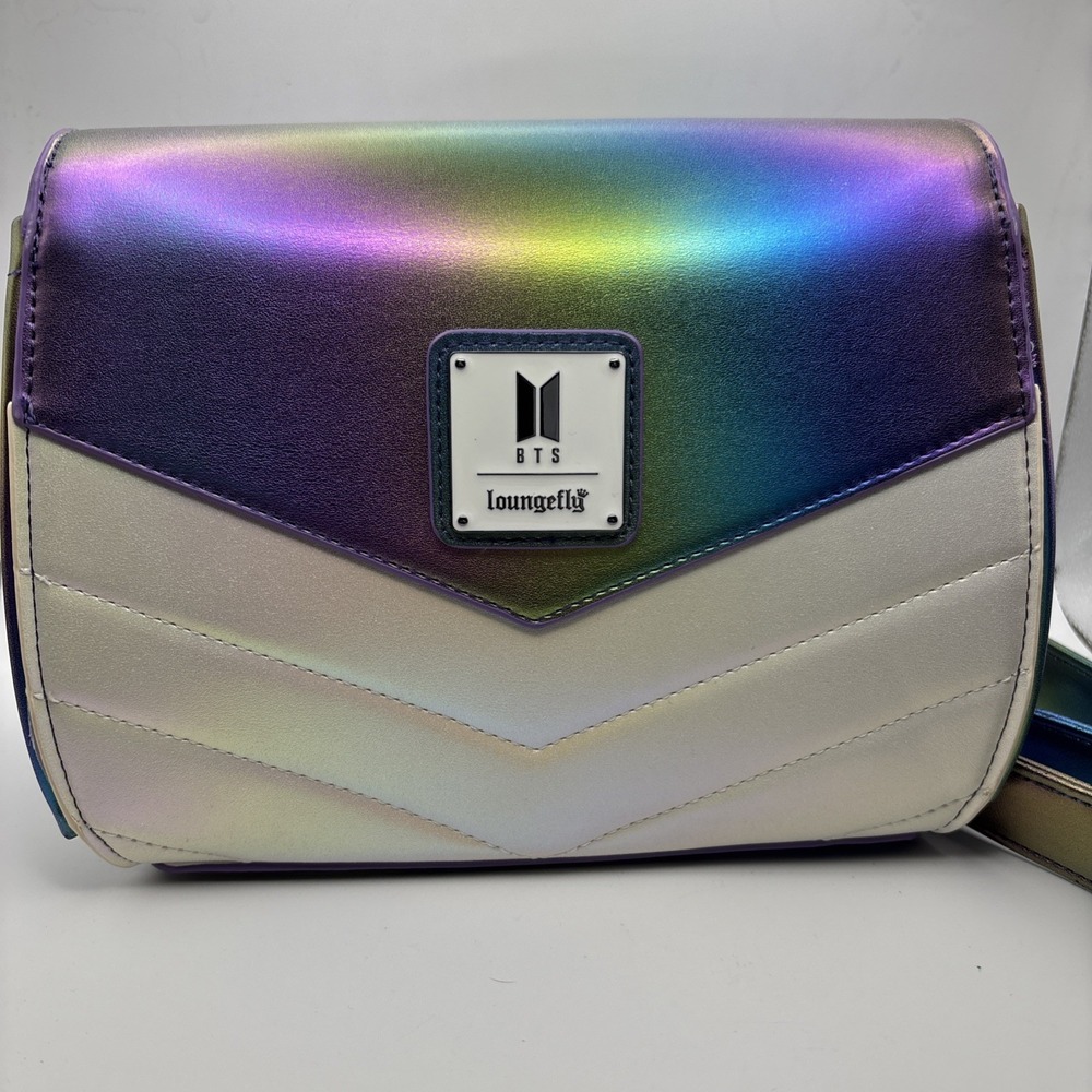 BTS Iridescent Quilted Crossbody Shoulder Bag Funko Pop Loungefly Purple Cream - Picture 3 of 5